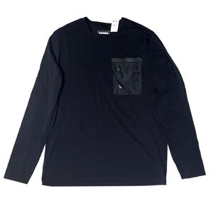 NWT Express: COTTON Black Long-Sleeve Shirt with a Front Pocket